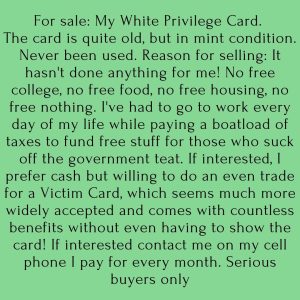 For Sale: My White Privilege Card